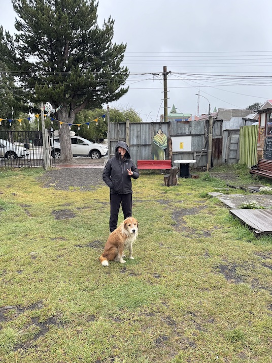 Friend with a dog in Puerto Natales