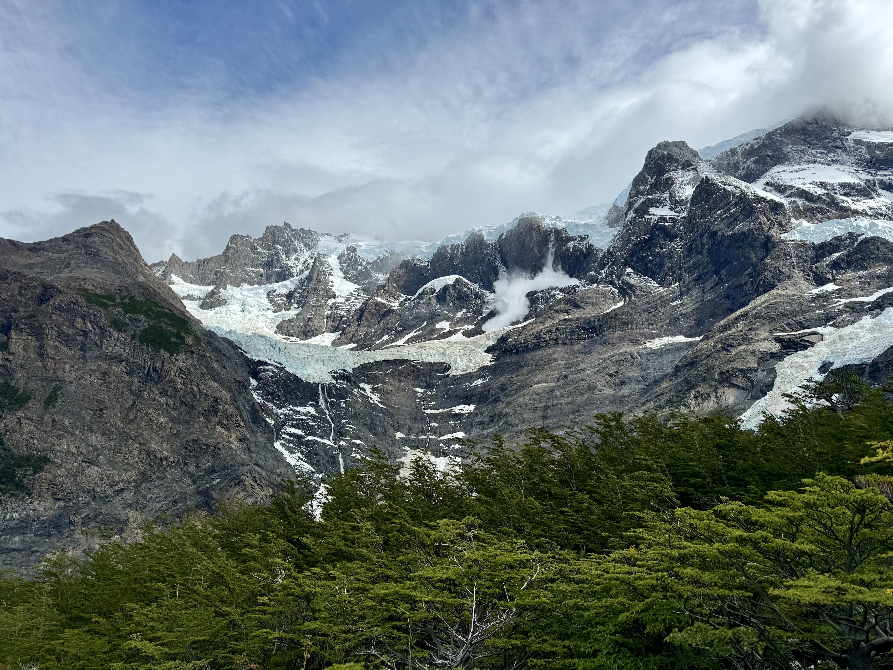 W Trek, ice falling from mountain in Frances Valley